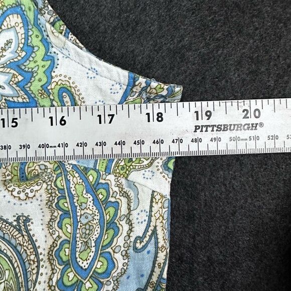 Cynthia Rowley Paisley Plunge Neck Sleeveless Tunic Top Womens L Blue Cottagecor - Picture 7 of 9